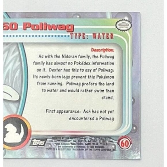 Poliwag Pokemon Card Topps #60 TV Animation Edition Series Black Logo - Picture 5 of 5